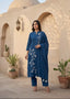 Prussian Blue Cotton Linen Kurta Set
