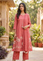 Peach Floral Embroidered Kurta Set