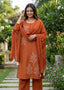 Rust Orange Straight Cotton Silk Suit Set