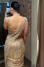 Champagne Gold Sequin Pre-Draped Saree