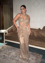 Champagne Gold Sequin Pre-Draped Saree