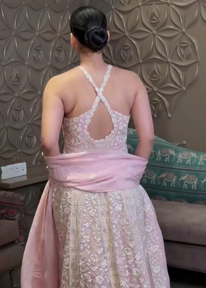 Ethereal Halter-Neck Front-Slit Anarkali Set