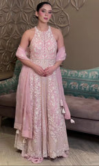 Ethereal Halter-Neck Front-Slit Anarkali Set