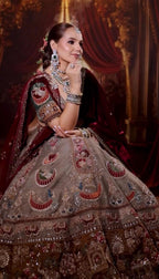 Regal Taupe and Maroon Bridal Lehenga Set