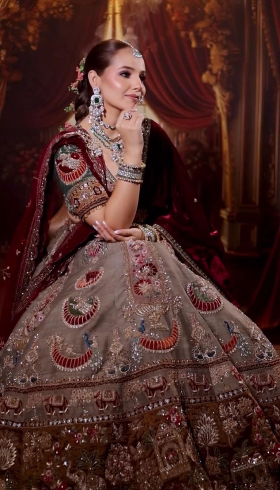 Regal Taupe and Maroon Bridal Lehenga Set