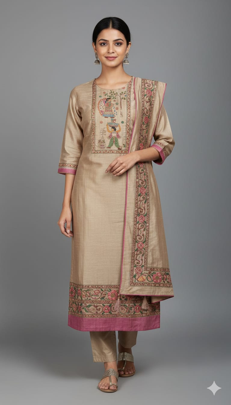 Heritage Tussar Madhubani Kurti Set