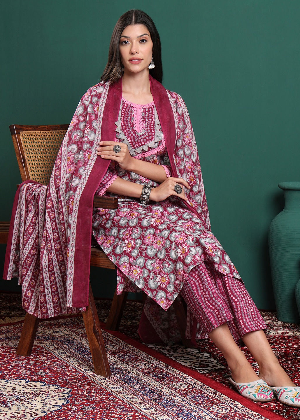 Regal Floral Block-Printed Suit Set