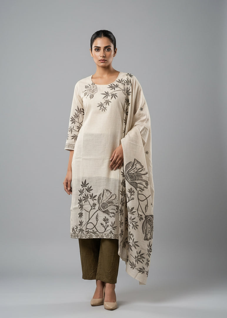Earthy Botanical Chanderi Kurta Set