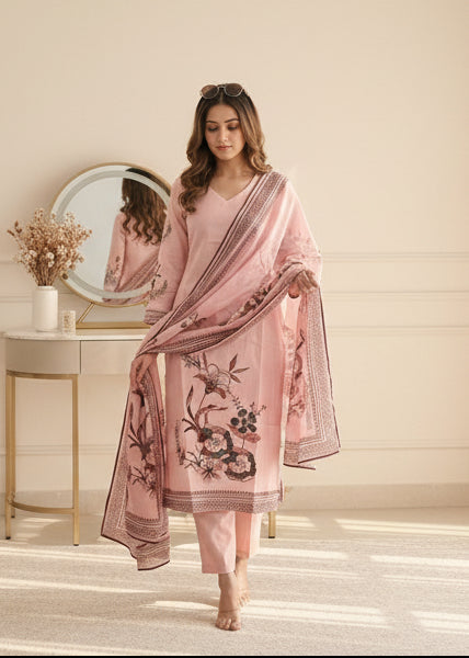 Botanical Floral Print Linen Kurta Set
