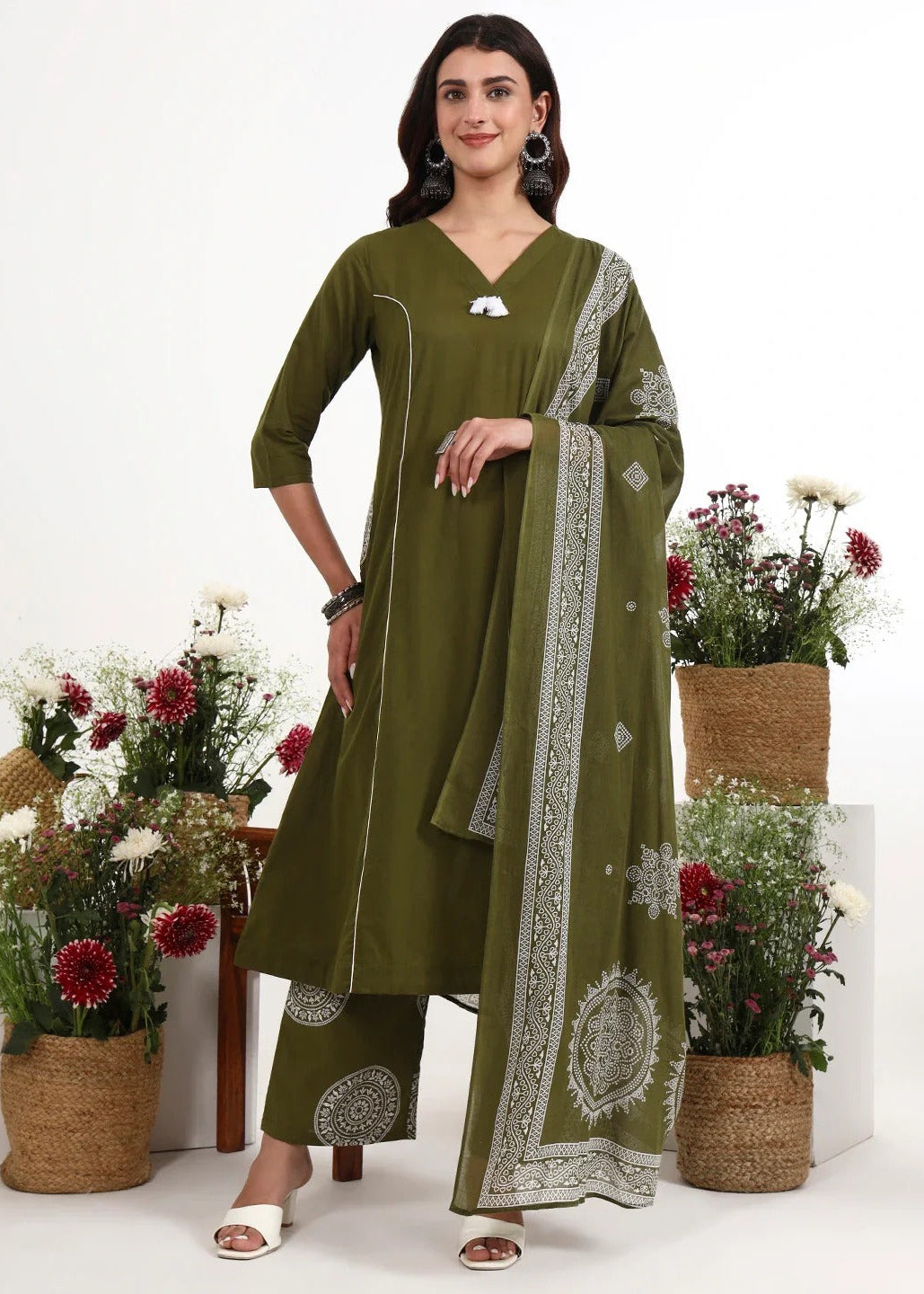 Minimalist Solid Cotton A-Line Kurta Set Main image