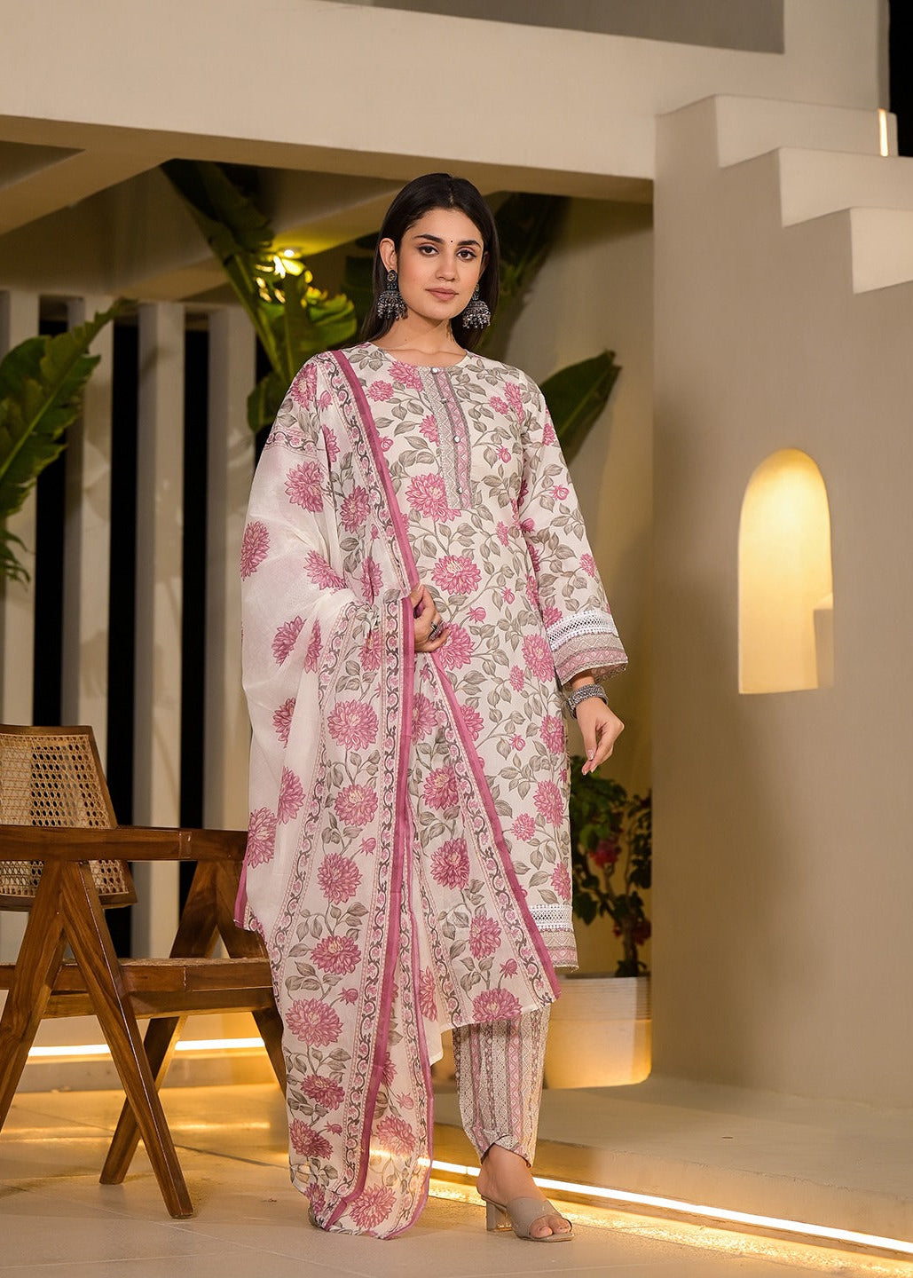 Classic Floral Print Suit Set