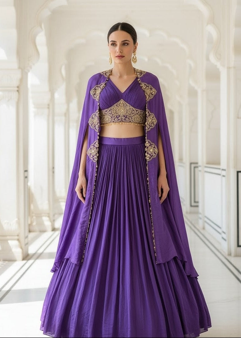 Crimson Royale Cape Lehenga Set