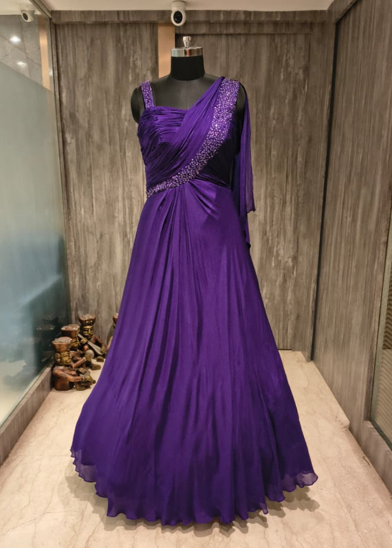 Amethyst Cascade Draped Gown