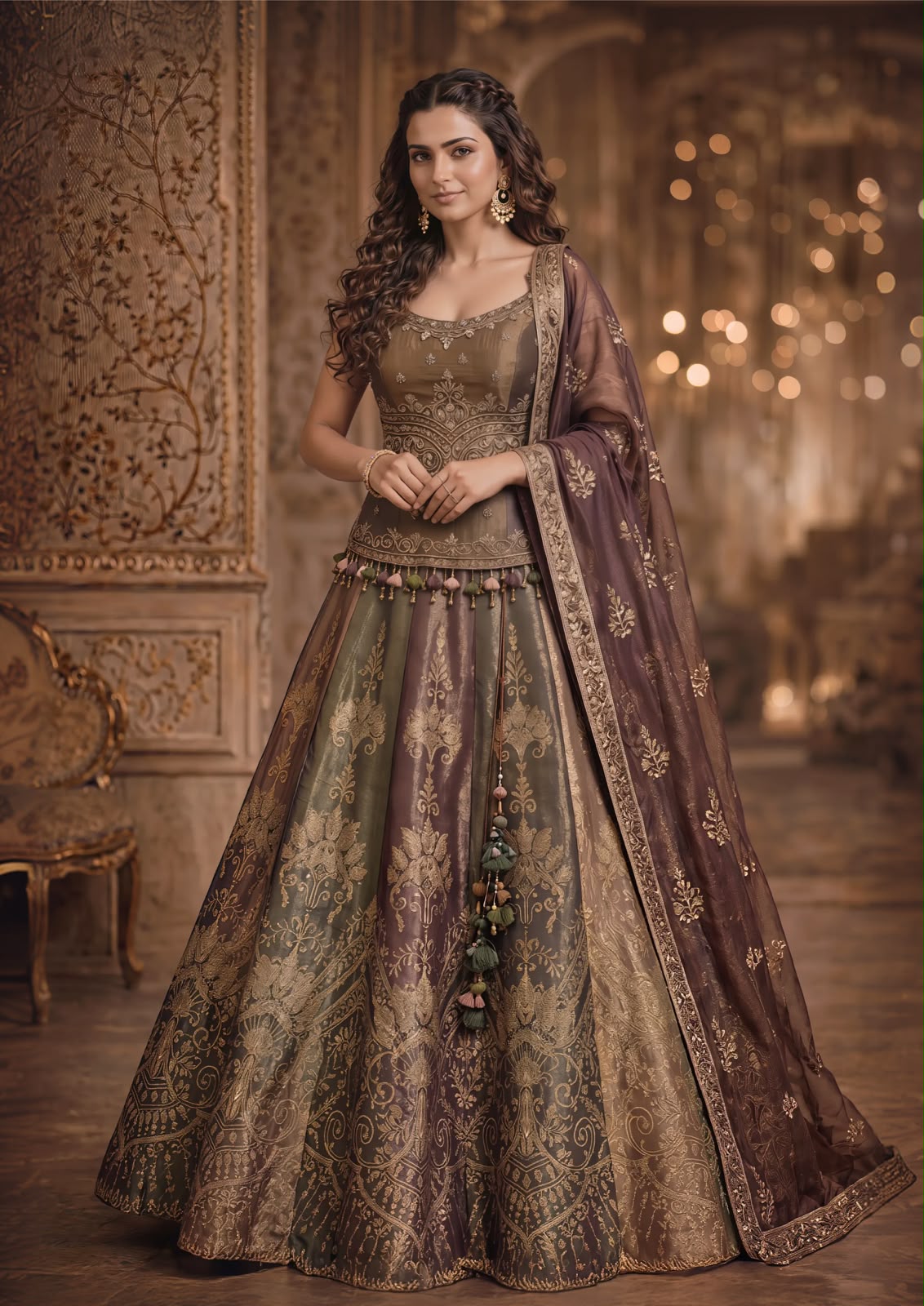 Peplum Style Banarasi Brocade Lehenga Choli Set