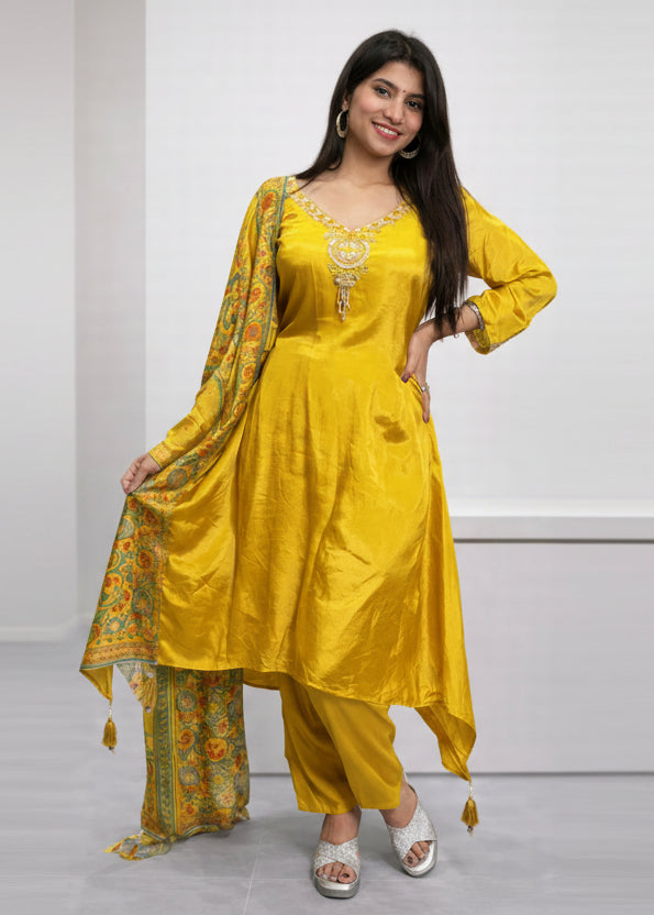 Mustard Radiance: Asymmetric Kurta Set Main image