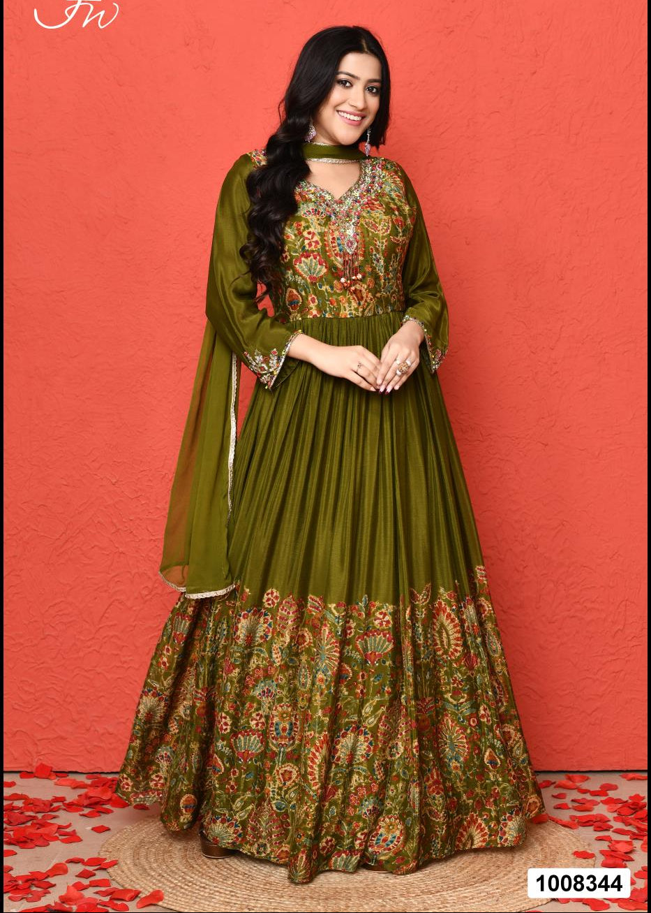 Floral Kalamkari Printed Anarkali Gown