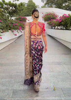 Embroidered Royal Deep Purple Heavy Patola Saree
