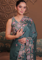 Pastel Floral Embroidery Silk Saree