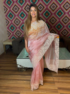 Intricate Embroidery Sheer Organza Saree