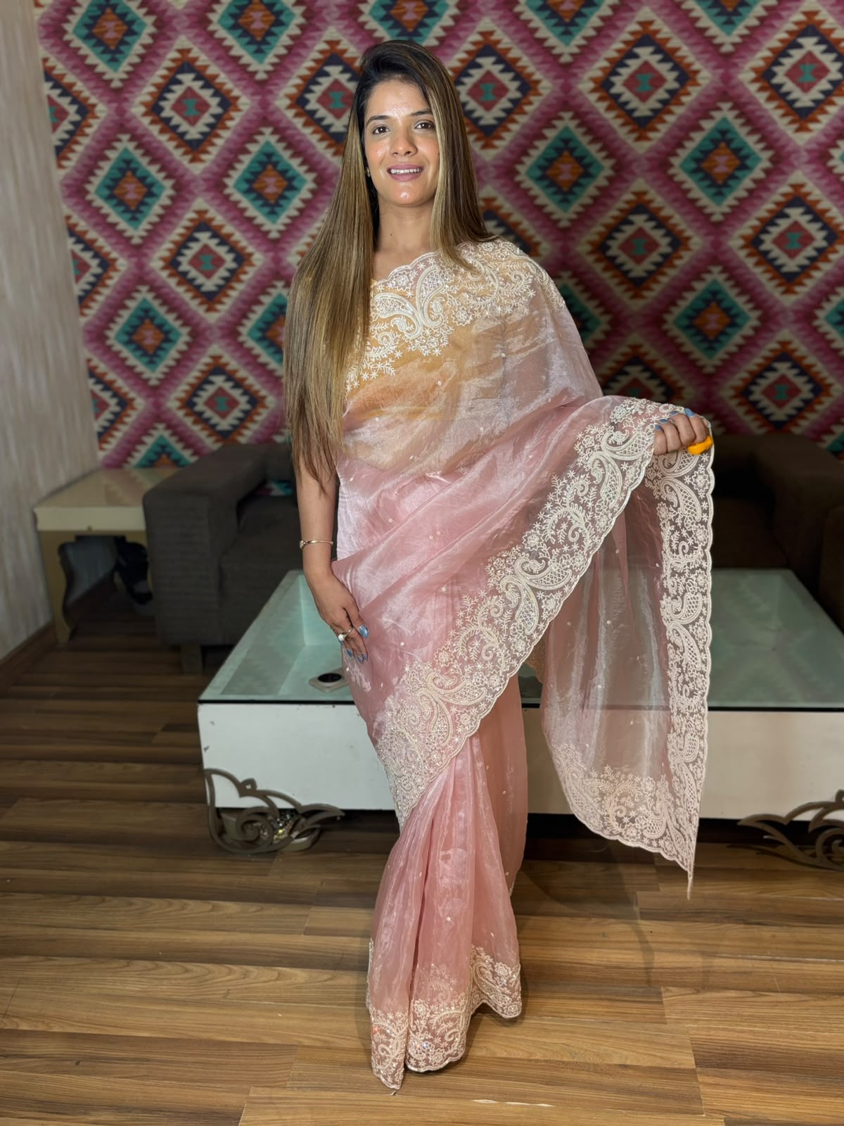 Intricate Embroidery Sheer Organza Saree