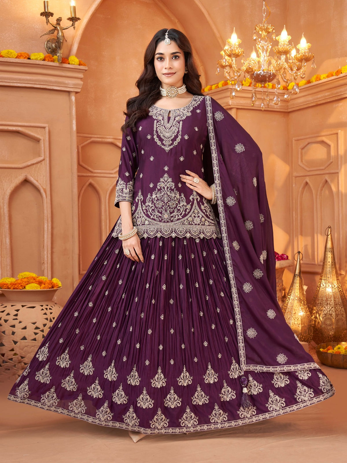 Intricate Embroidered Kurti Style Lehenga Set Main image