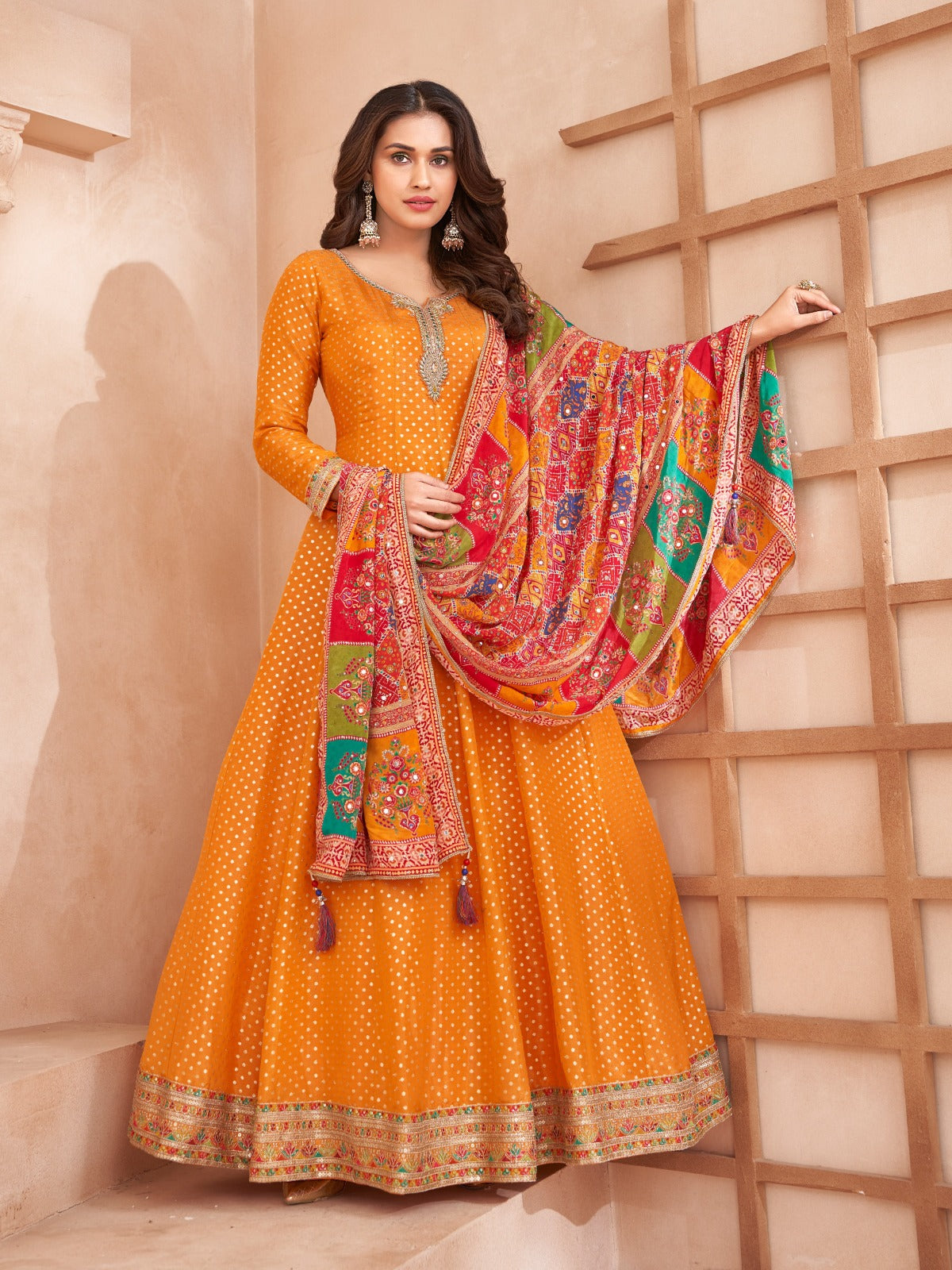 Patola Print Silk Anarkali Gown Set Main image