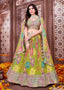 Heavily Embellished Floral Print Pleated Lehenga Set