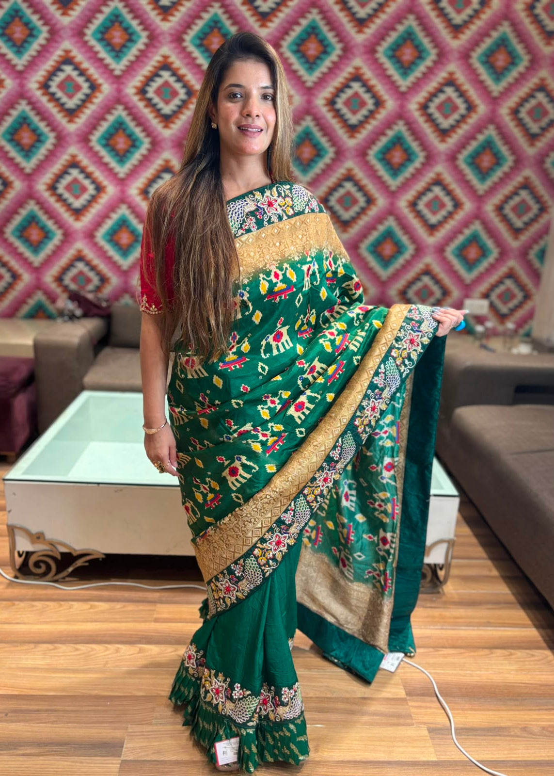 Emerald Green Patola Silk Saree