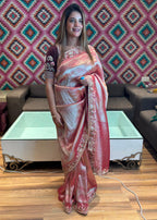 Hand-Embroidered Tissue Silk Saree
