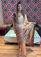 Embroidered Peacock Border Tissue-Organza Saree