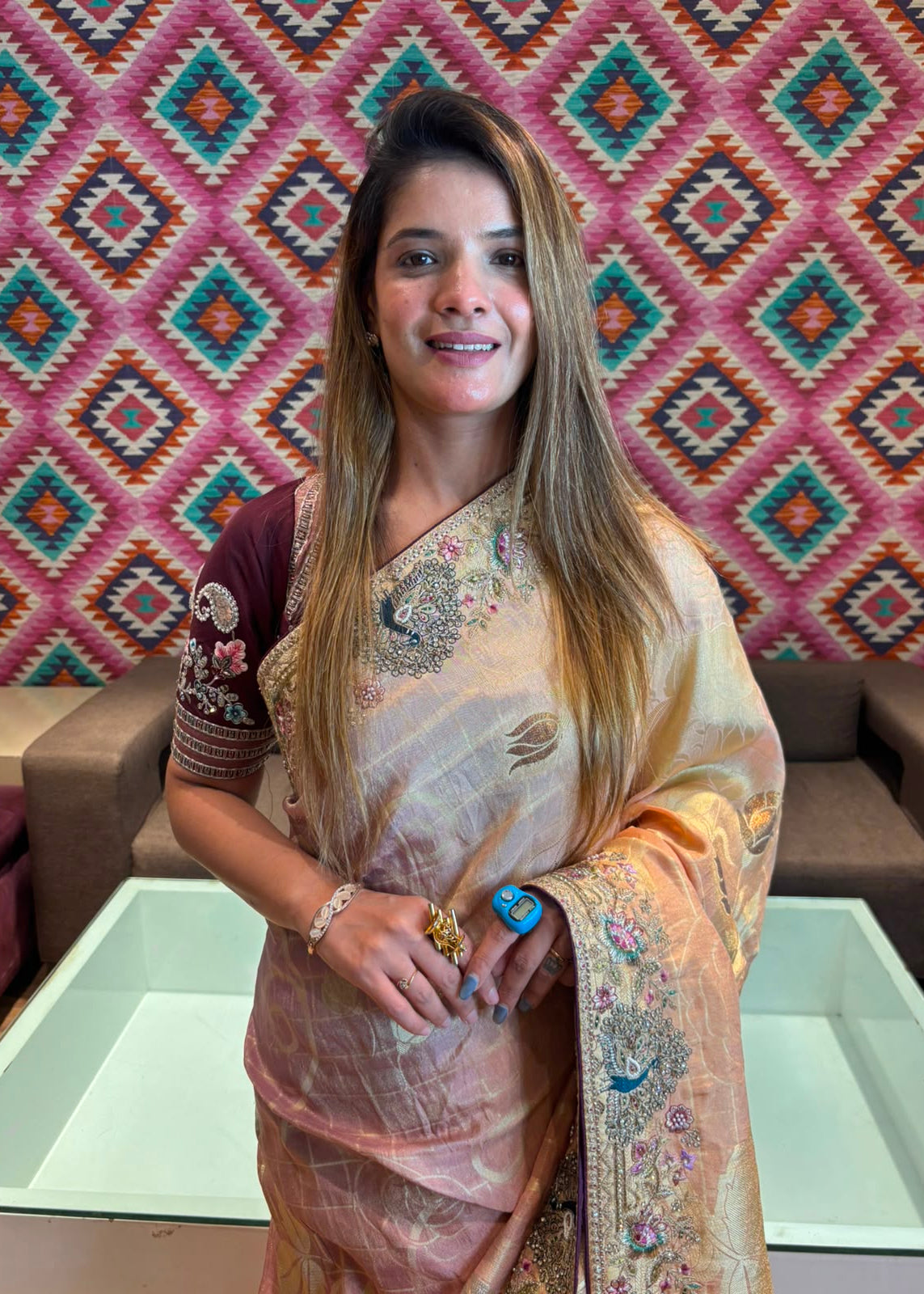 Embroidered Peacock Border Tissue-Organza Saree