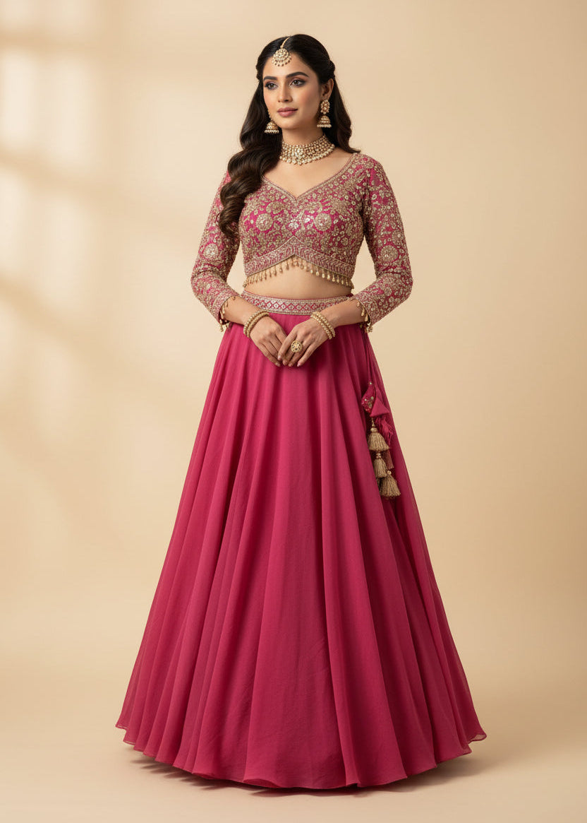 Elegant Deep Pink Georgette Lehenga Choli Main image