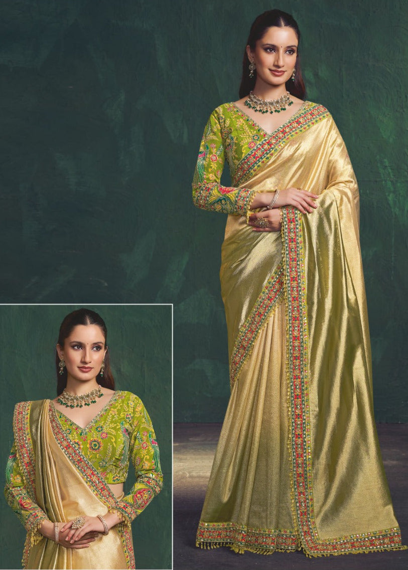 Lime Green Tissue Saree Main image