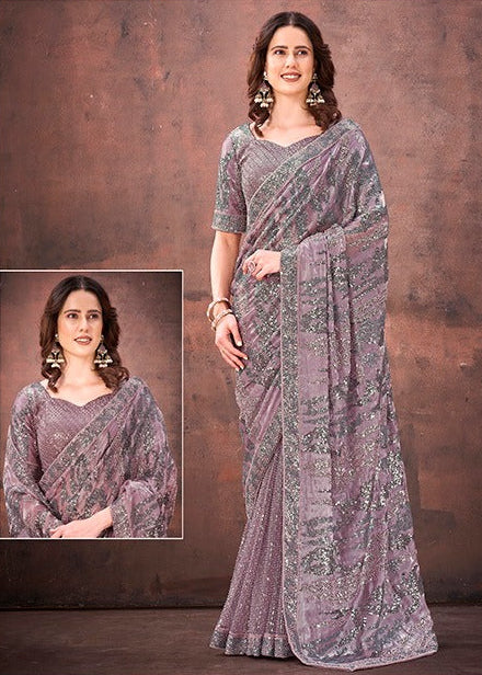 Dazzling Lavender Georgette Saree