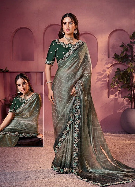 Exquisite Geometric Print Organza Saree
