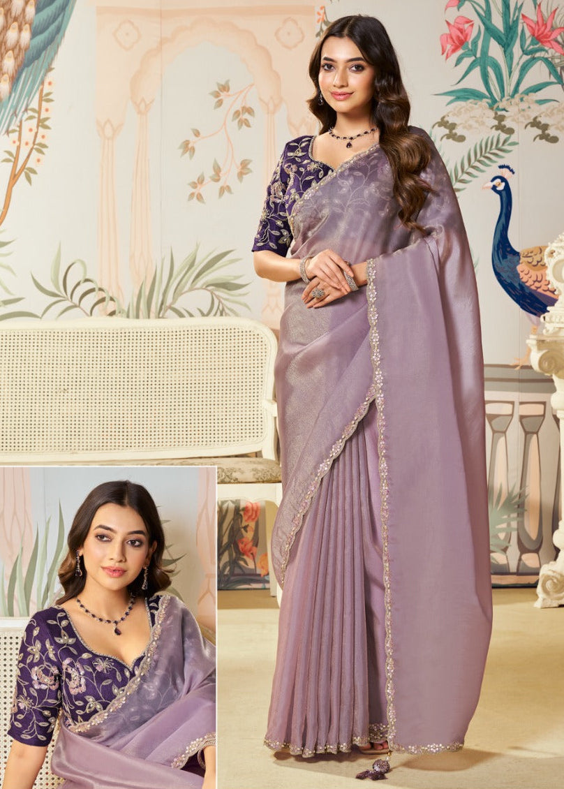 Sophisticated Lavender Tissue Organza Saree Main image