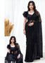 Glamorous Jet Black Net Saree