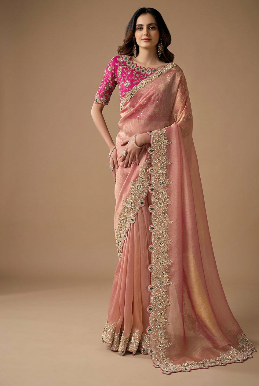Elegant Pink Tissue Organza Saree Main image