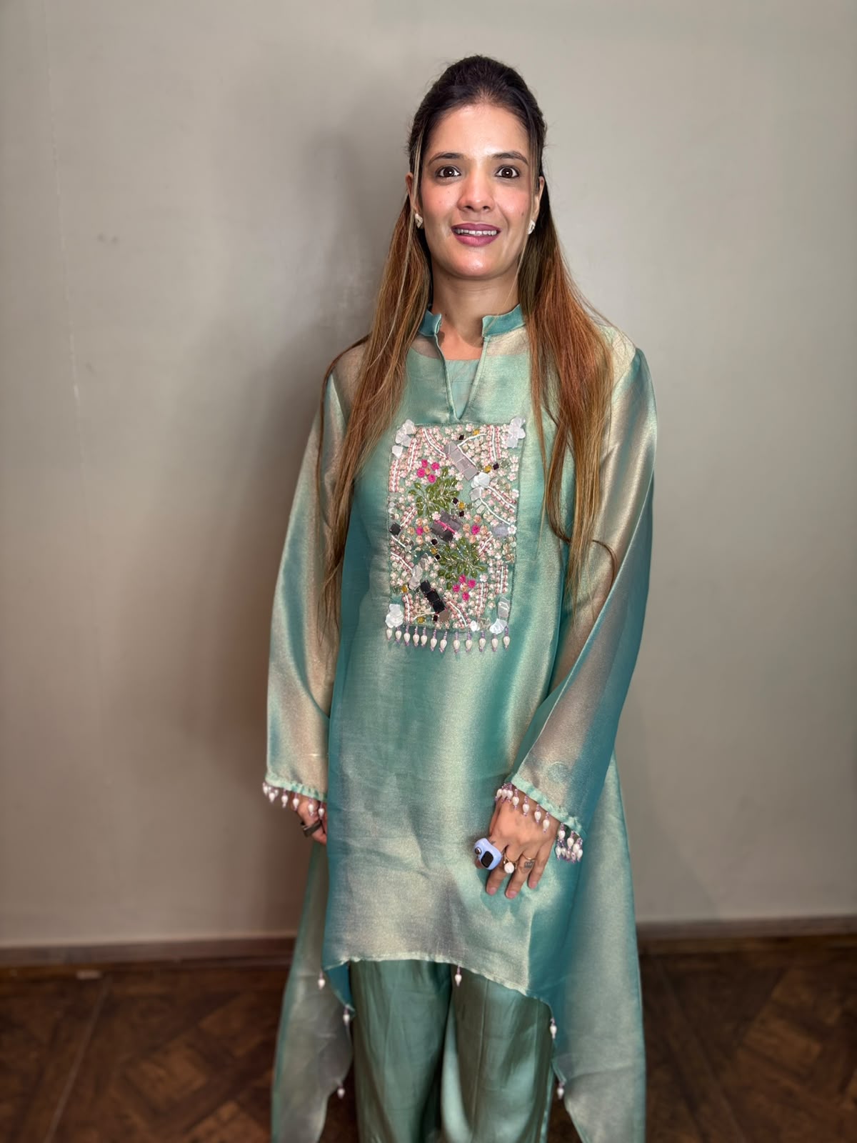 Mint Green Metallic Tissue Co-Ord Set