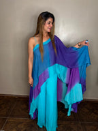 Multicolored Ombre Tie-Dye Asymmetrical Co-Ord Set