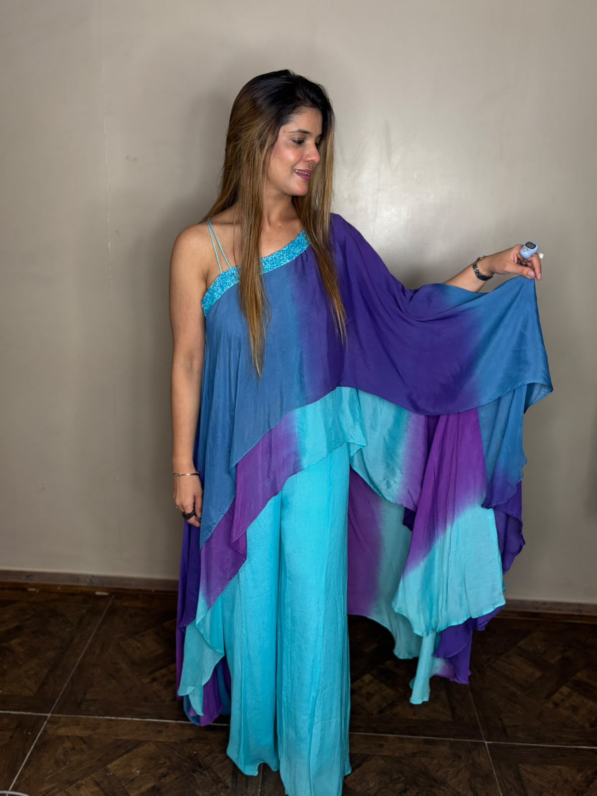Multicolored Ombre Tie-Dye Asymmetrical Co-Ord Set