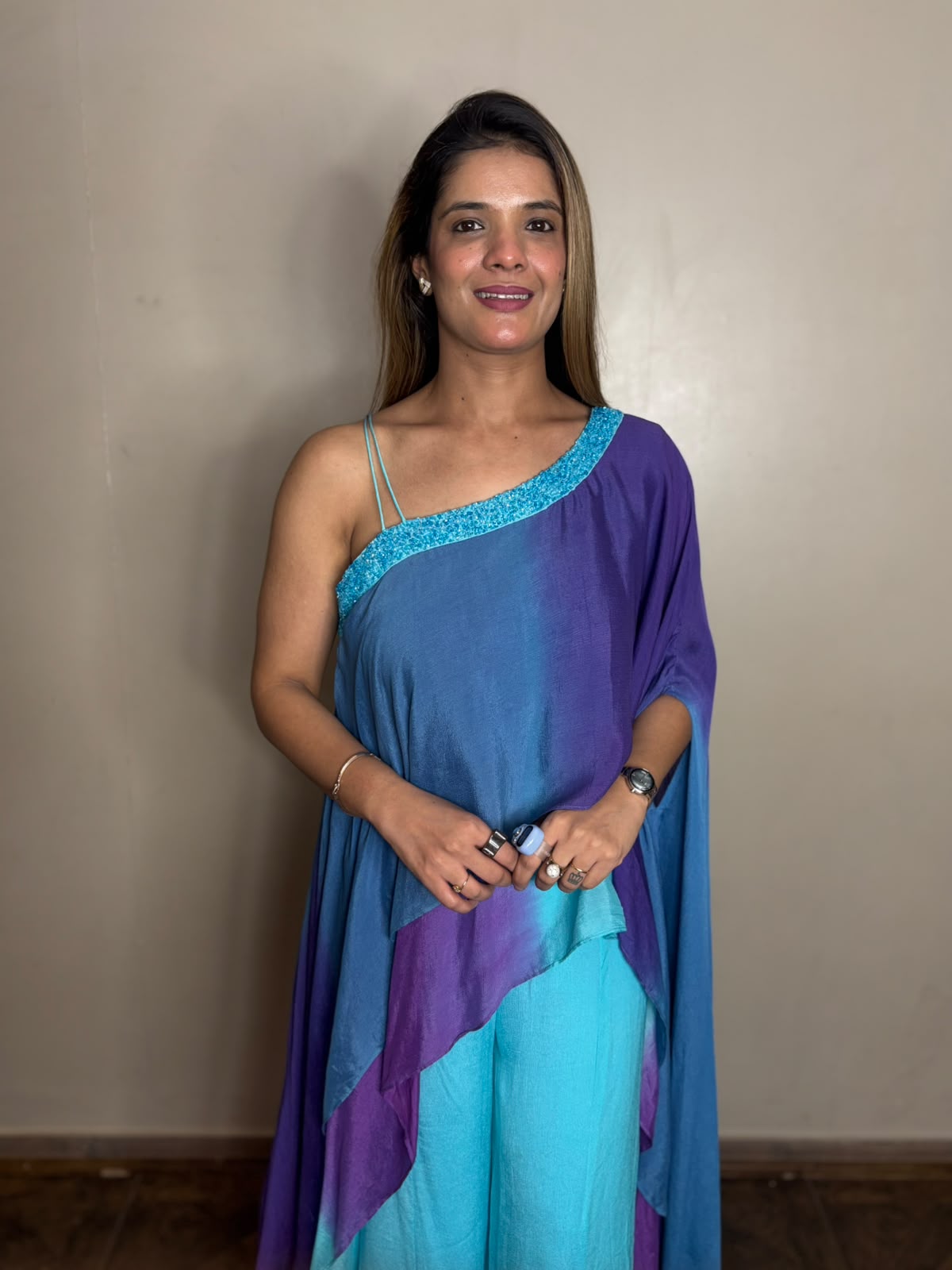 Multicolored Ombre Tie-Dye Asymmetrical Co-Ord Set Secondary image