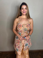Peach Heavily Embroidered Kurti Set