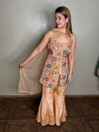 Peach Heavily Embroidered Kurti Set