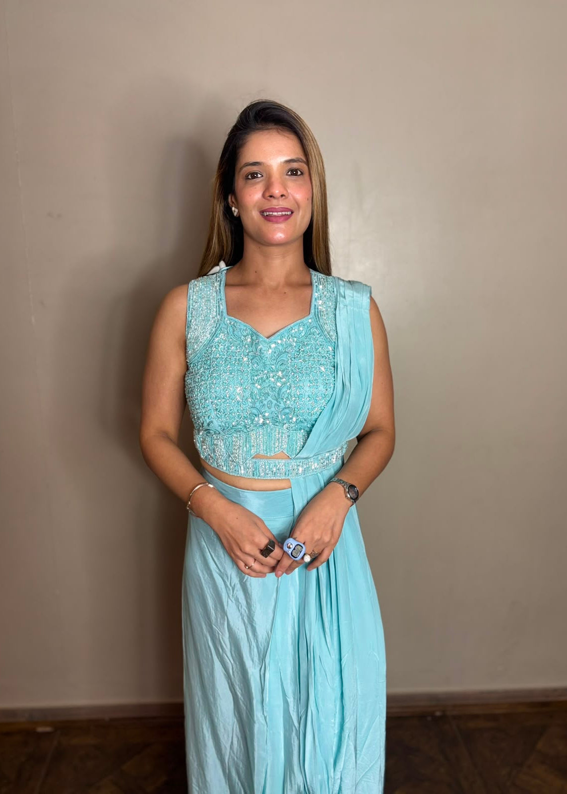 Elegant Sequined Indo-Western Drape Saree