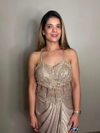 Champagne Gold Draped Skirt Fusion Set