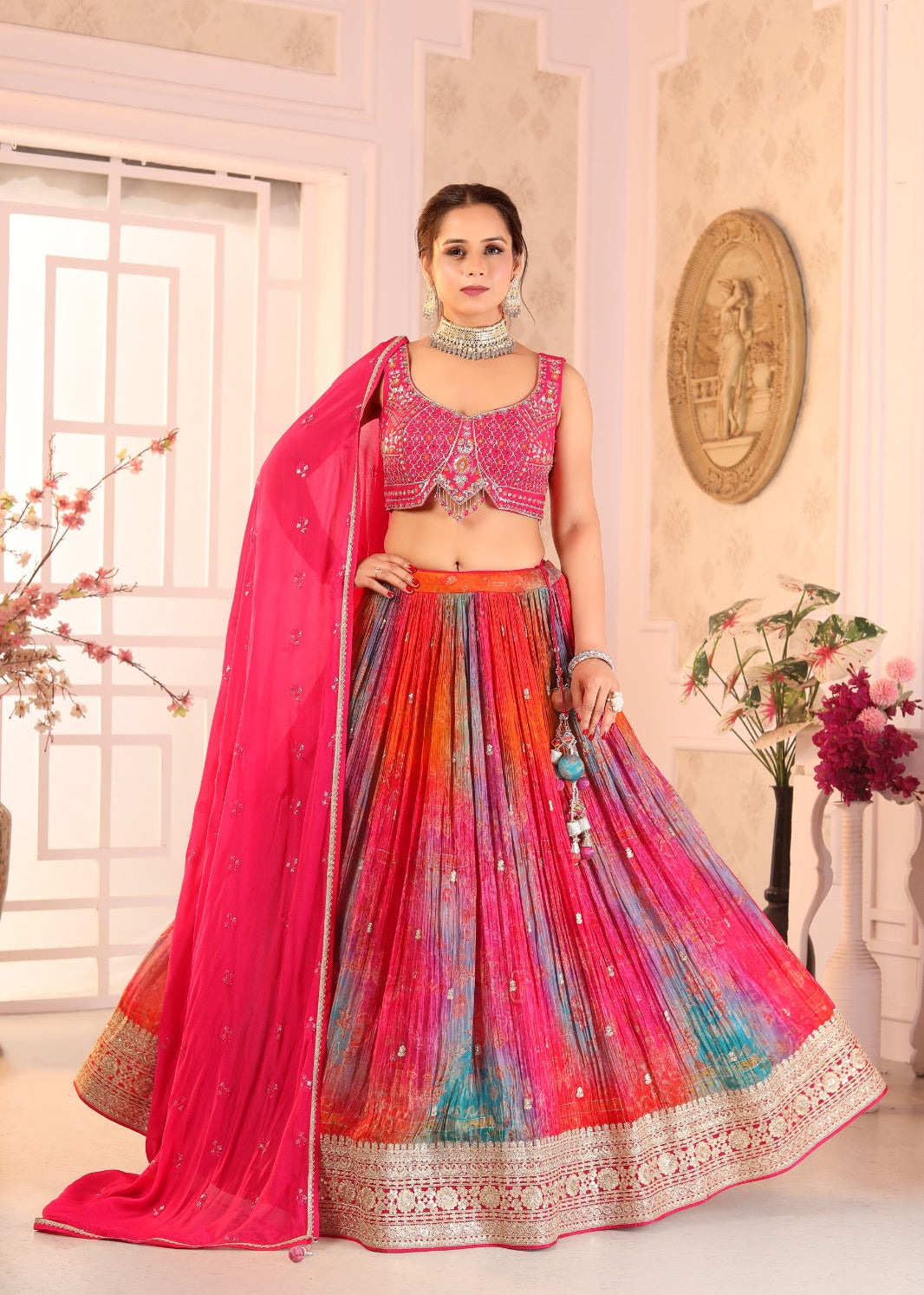 Multi-Color Tie-Dye Pleated Lehenga Set