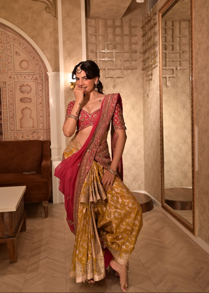 Champagne Gold Heavy Banarasi Saree
