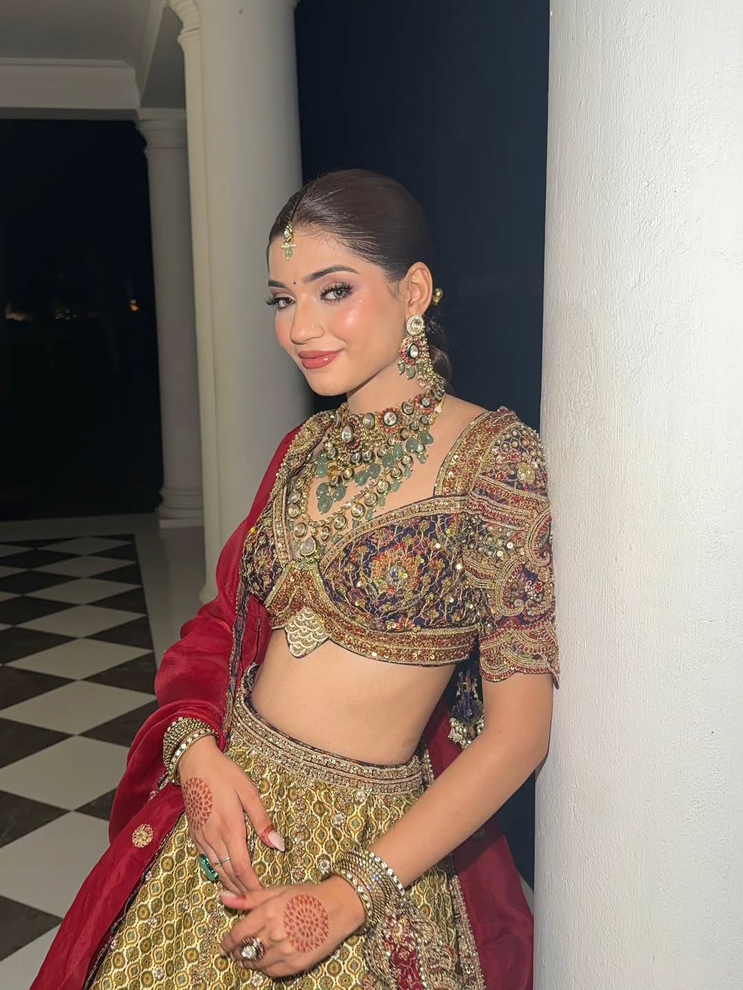 Royal Olive Green & Maroon Embroidered Bridal Lehenga
