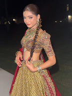 Royal Olive Green & Maroon Embroidered Bridal Lehenga